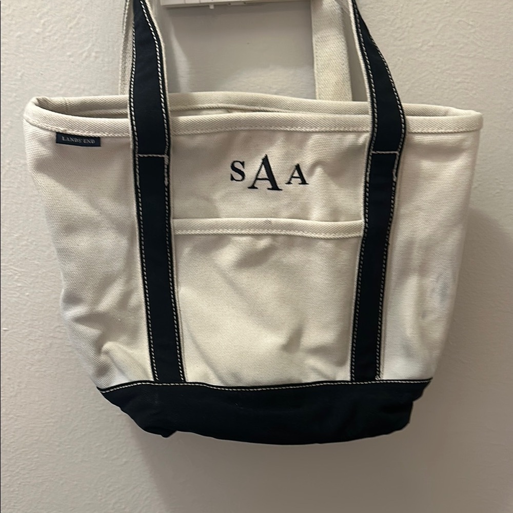 Lands' End White and Black Tote Bag